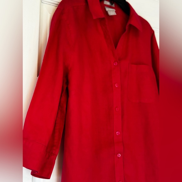 Chico's Raspberry Red Linen Blouse - Picture 3 of 7